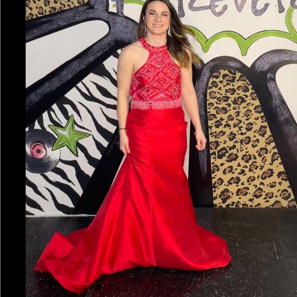 Rachel Allan Size 2 Red Two Piece Prom Dress - Picture 4 of 5